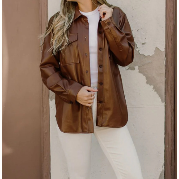 Anine Bing Hutton Shirt Faux Vegan Leather Button-Down Jacket Size S - Picture 5 of 11